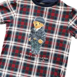 Polo by Ralph Lauren Kids Red Green Blue Plaid Bear Cotton T Shirt Size 8